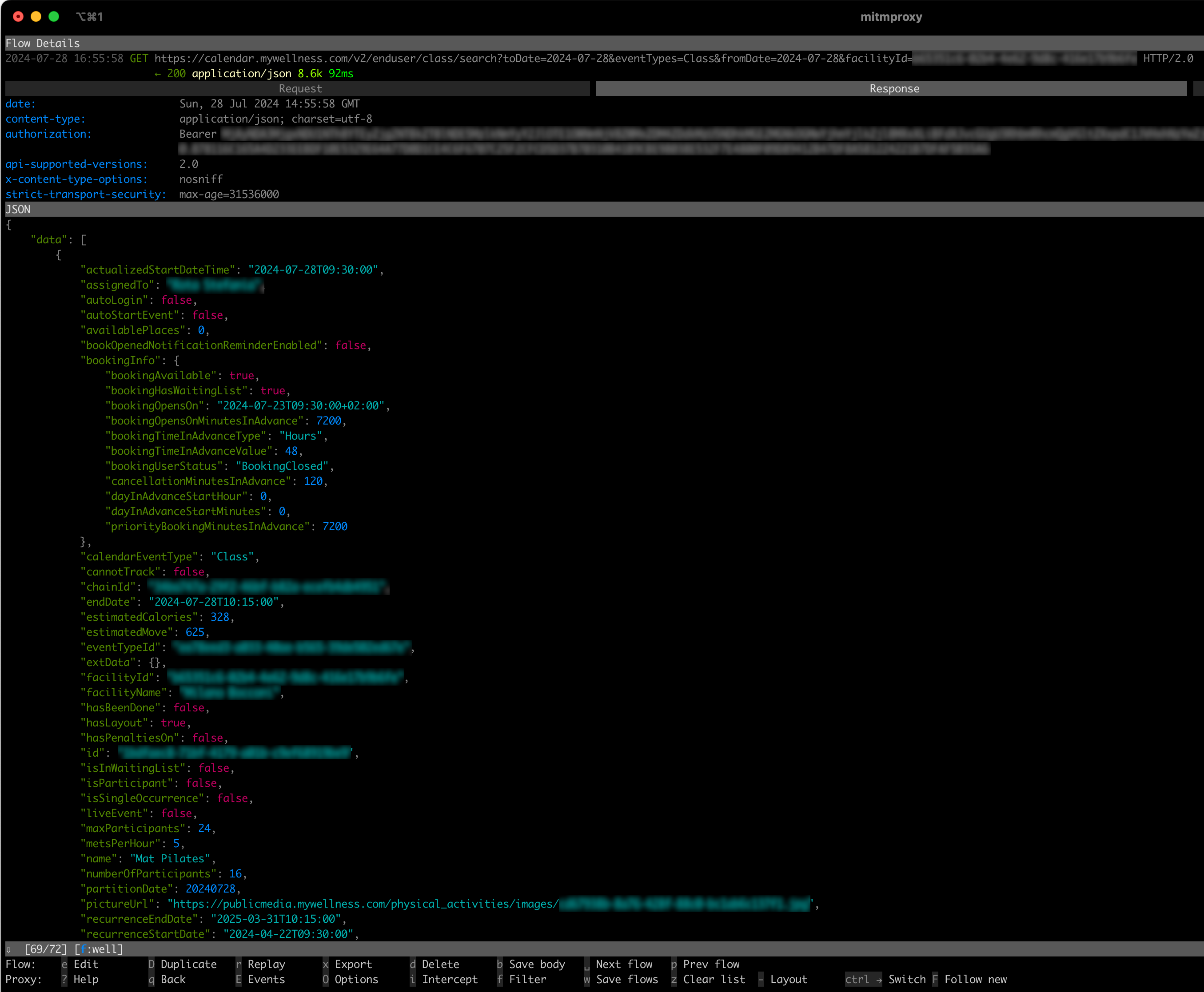 Request intercepted on Mitmproxy CLI